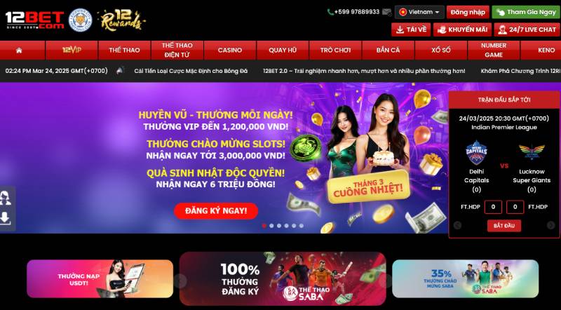Bước 1: Mở trang chủ chính thức của 12BET